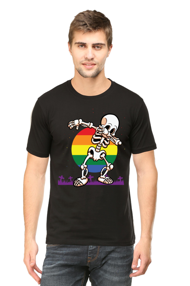 Halloween Dabbing Skeleton Celebrating LGBTQIA+ Pride - Unisex Casual Tee