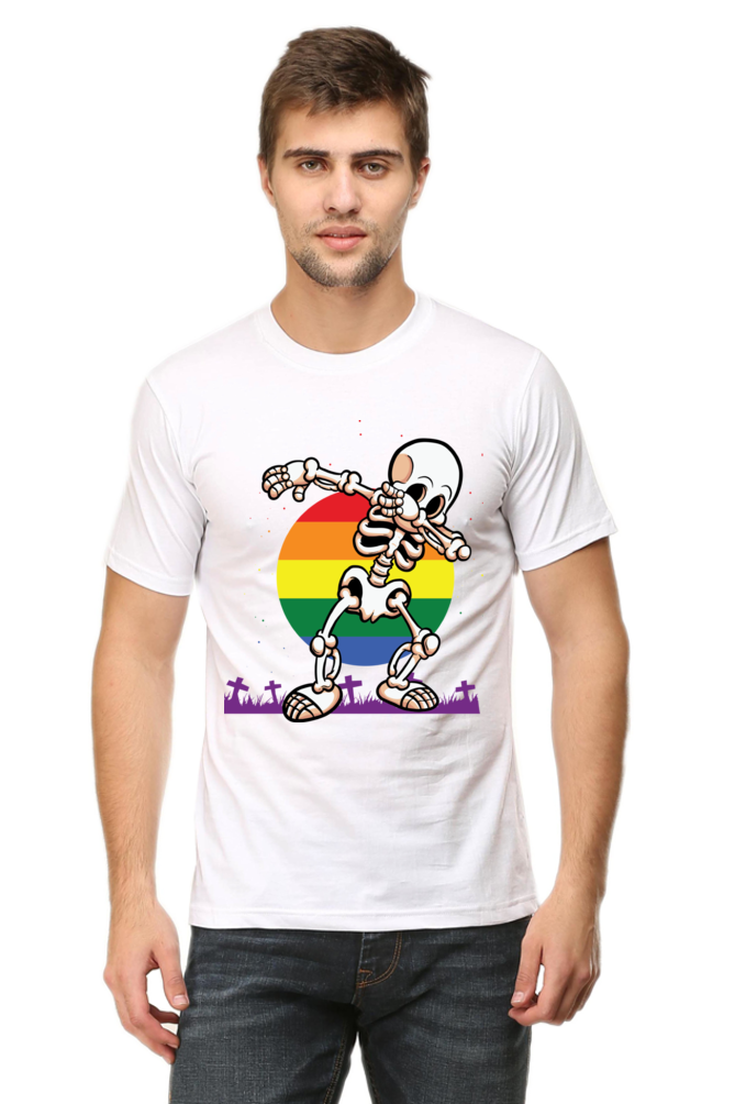 Halloween Dabbing Skeleton Celebrating LGBTQIA+ Pride - Unisex Casual Tee
