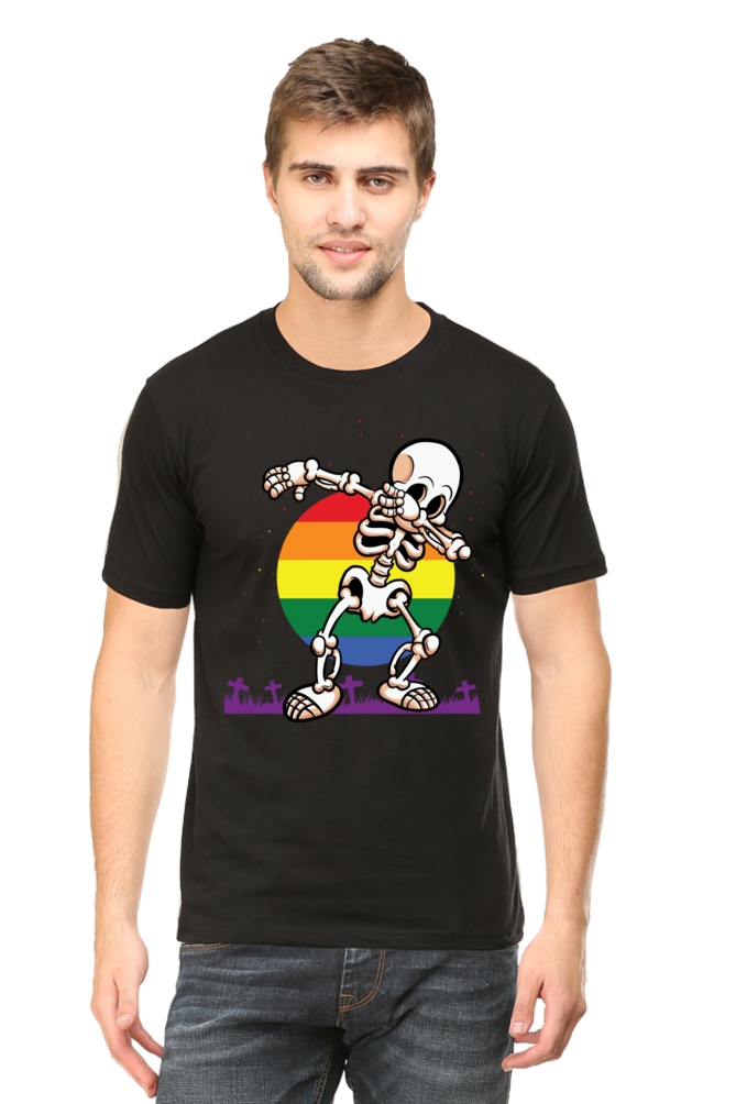 Halloween Dabbing Skeleton Celebrating LGBTQIA+ Pride - Unisex Casual Tee
