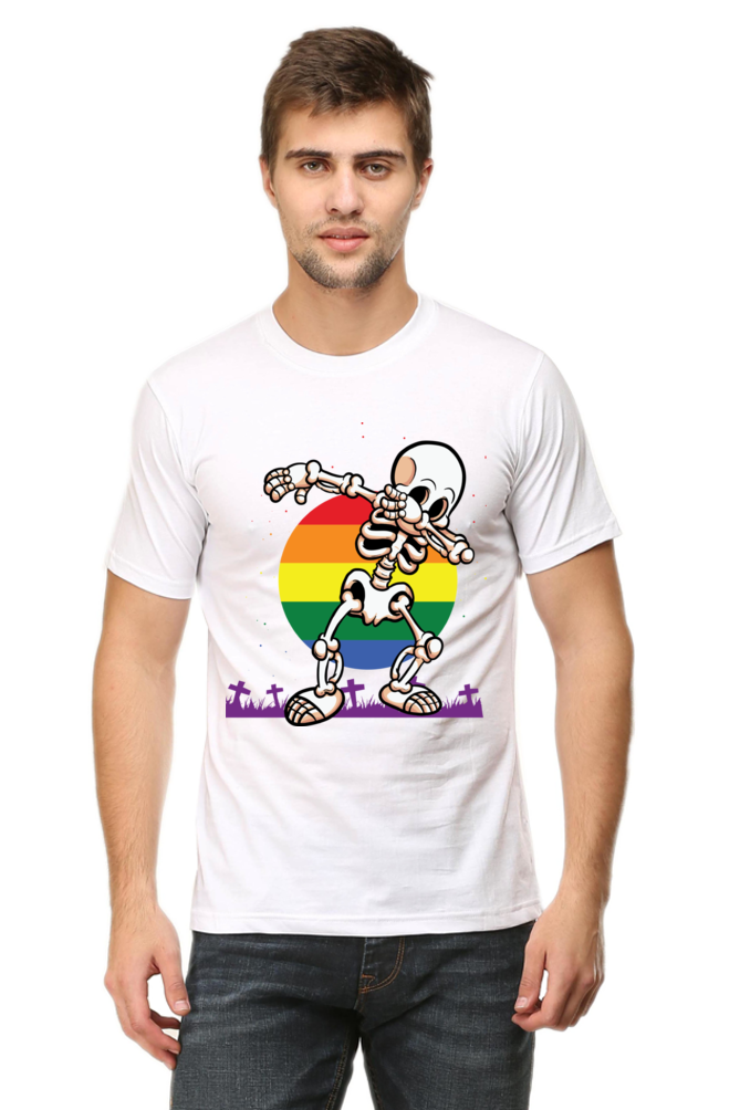 Halloween Dabbing Skeleton Celebrating LGBTQIA+ Pride - Unisex Casual Tee