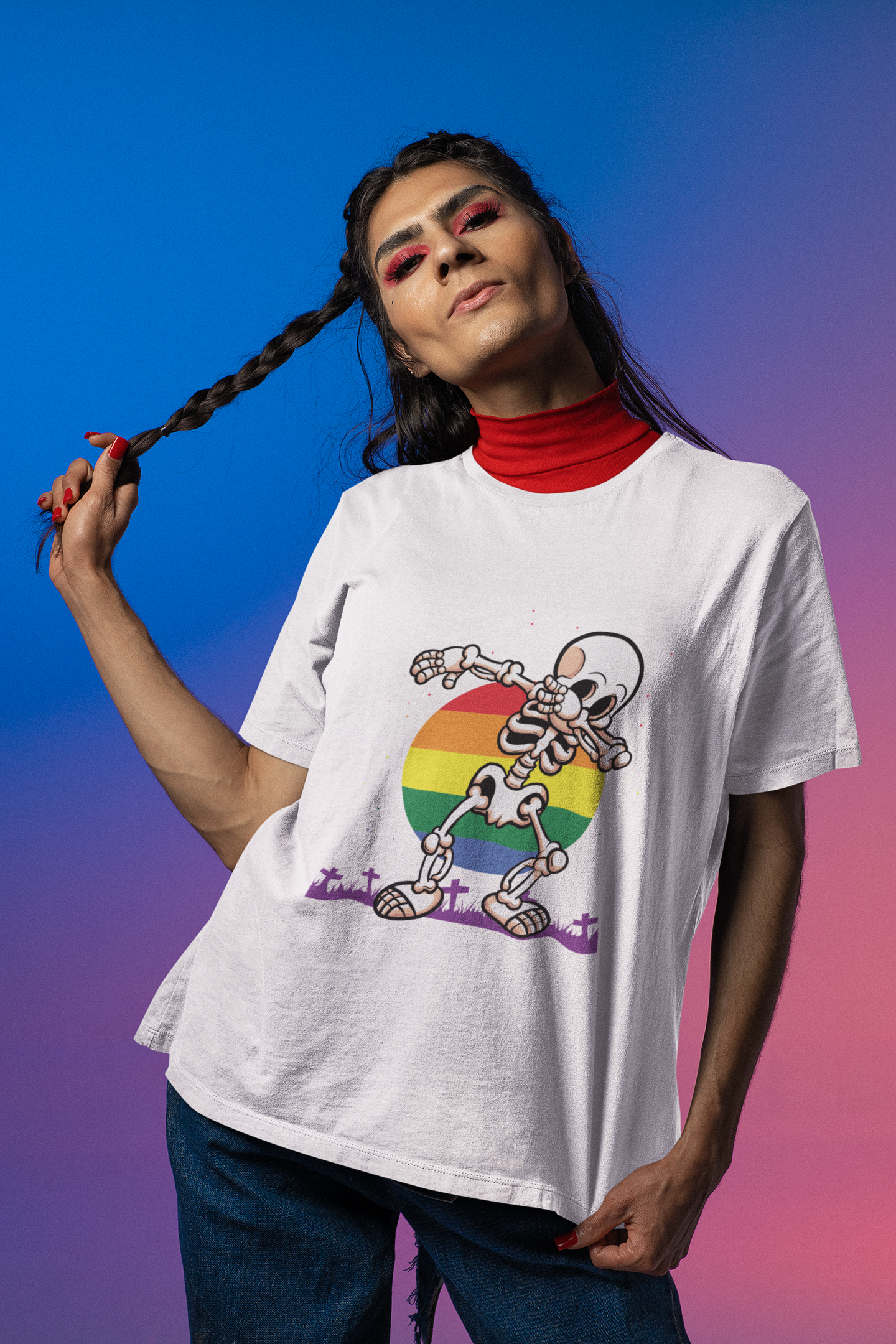 Halloween Dabbing Skeleton Celebrating LGBTQIA+ Pride - Unisex Casual Tee