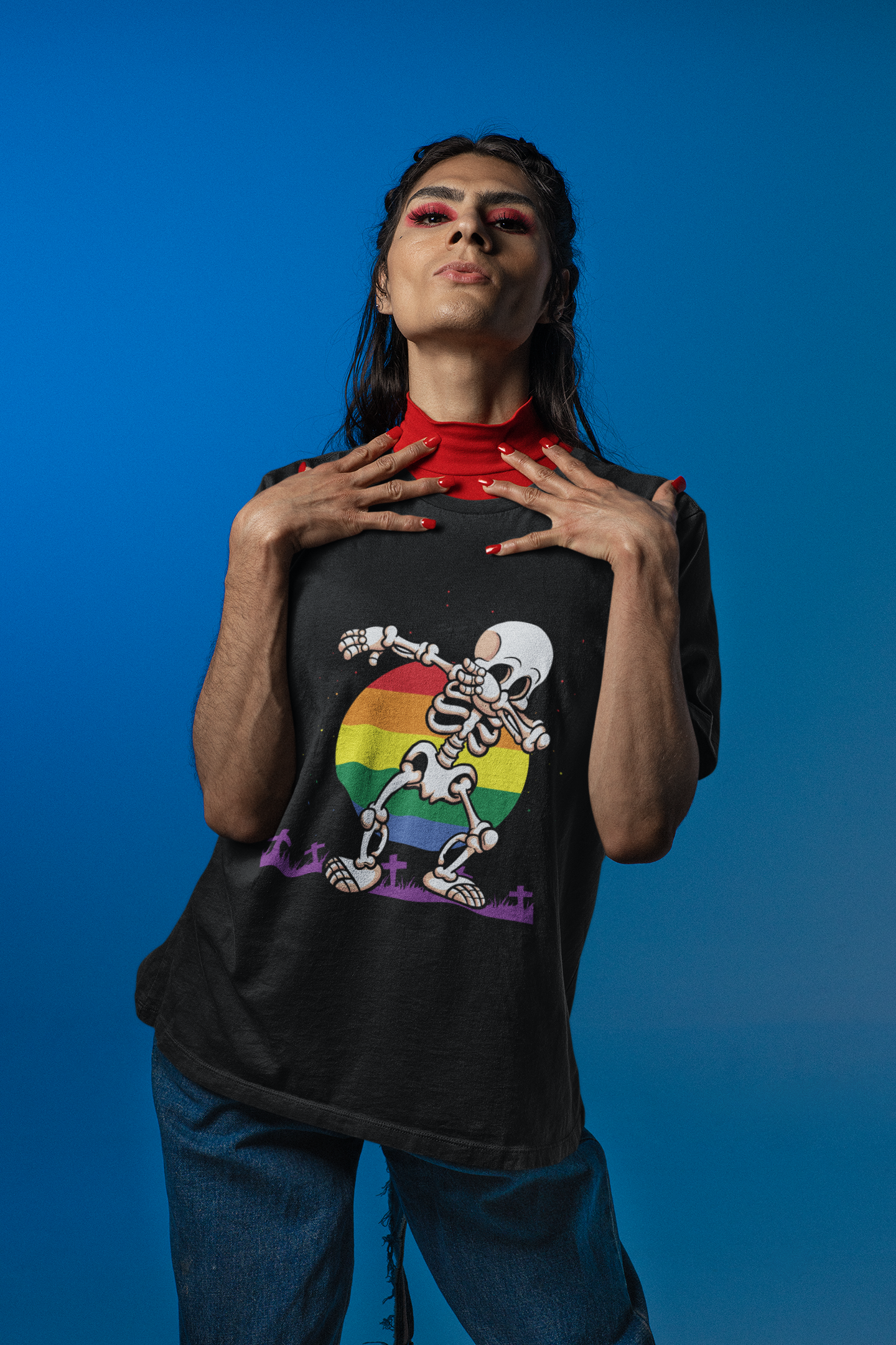 Halloween Dabbing Skeleton Celebrating LGBTQIA+ Pride - Unisex Casual Tee