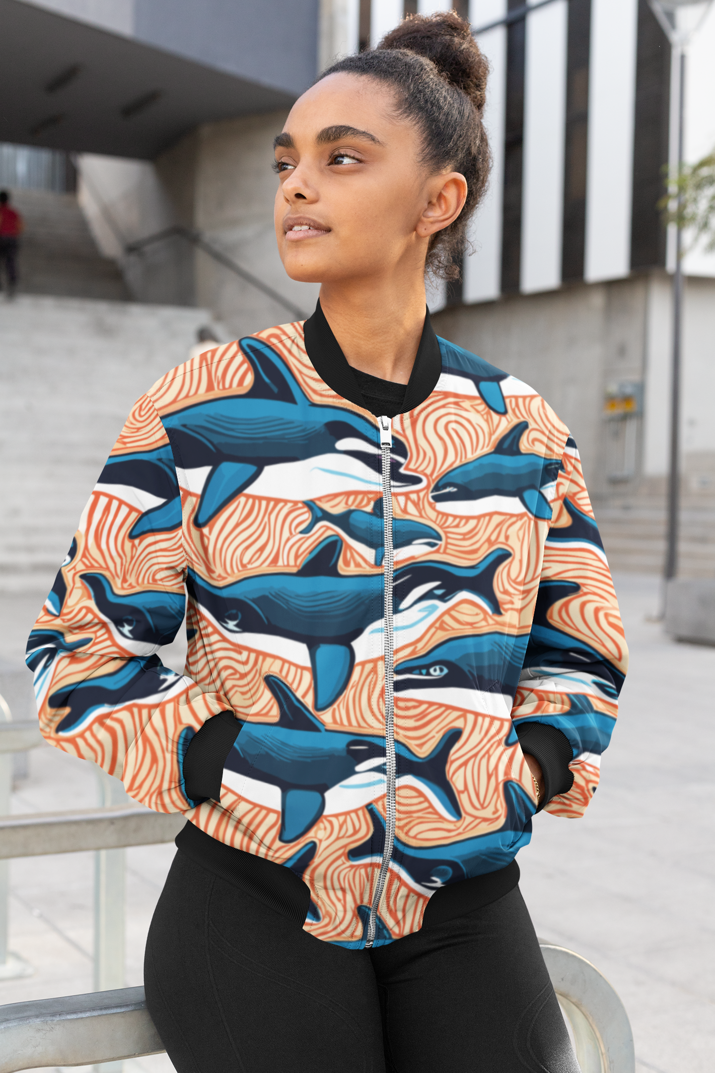 Trippy Killer Whales - Women's AOP Bomber Jacket