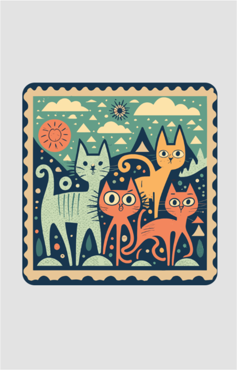 The Cat Family (4 Cats) - Coaster